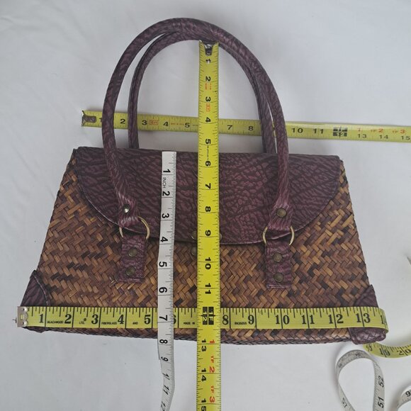 Vintage Straw and Faux Leather Purple Tan Bag - Picture 16 of 16
